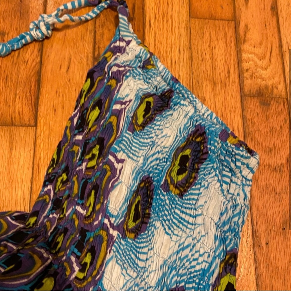 Fab Vibrant Peacock Print Hi Lo Maxi Dress Strapless Convertible Dress One Size - Picture 4 of 5